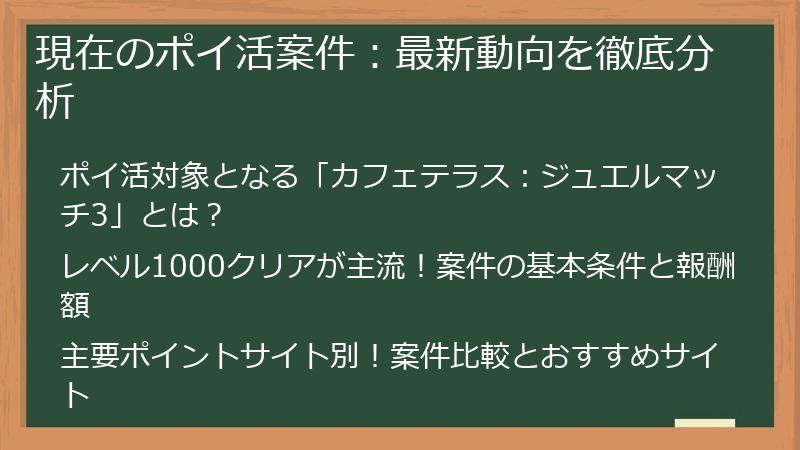 現在のポイ活案件：最新動向を徹底分析