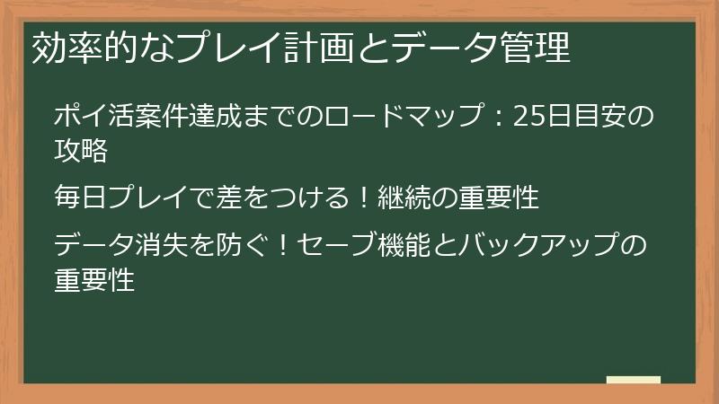効率的なプレイ計画とデータ管理