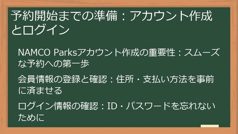 予約開始までの準備：アカウント作成とログイン