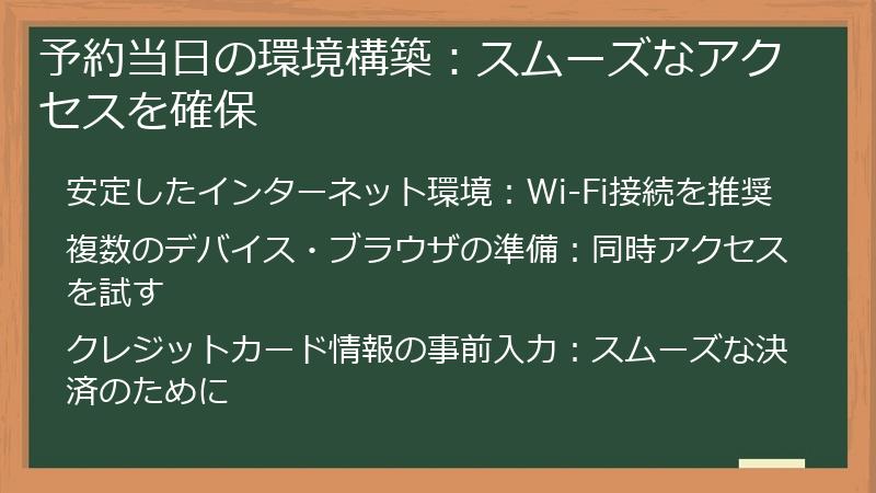 予約当日の環境構築：スムーズなアクセスを確保