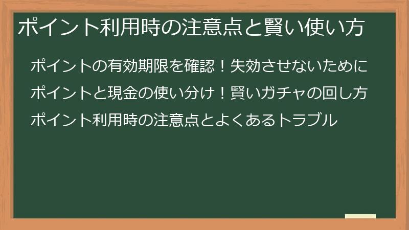 ポイント利用時の注意点と賢い使い方
