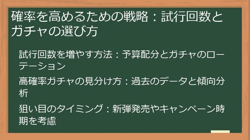 確率を高めるための戦略：試行回数とガチャの選び方