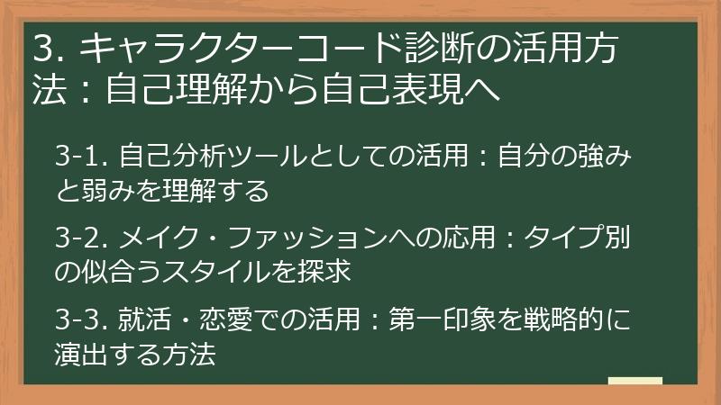 3. キャラクターコード診断の活用方法:自己理解から自己表現へ