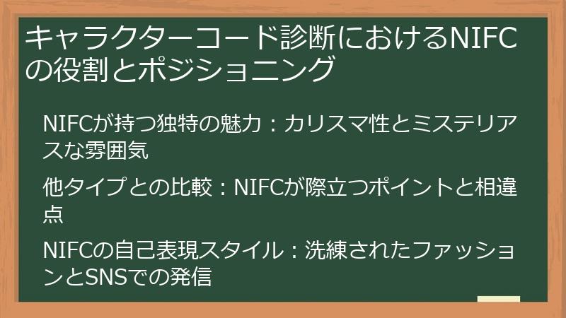 キャラクターコード診断におけるNIFCの役割とポジショニング