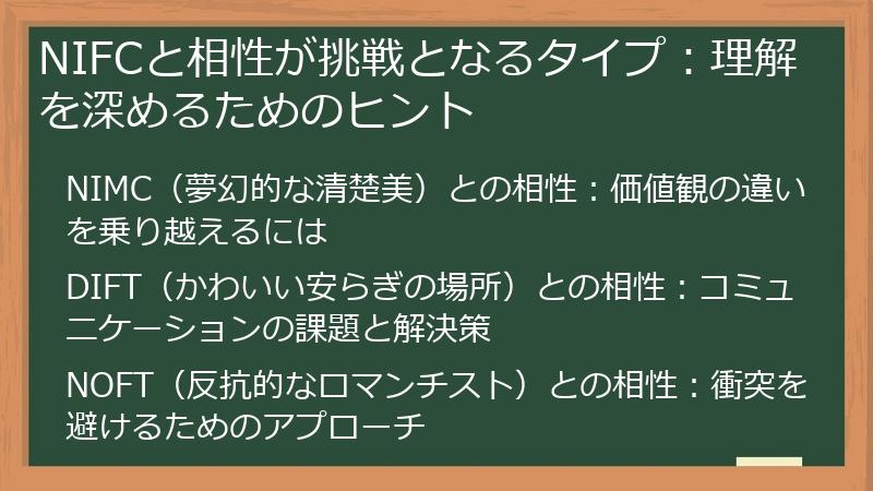 NIFCと相性が挑戦となるタイプ：理解を深めるためのヒント
