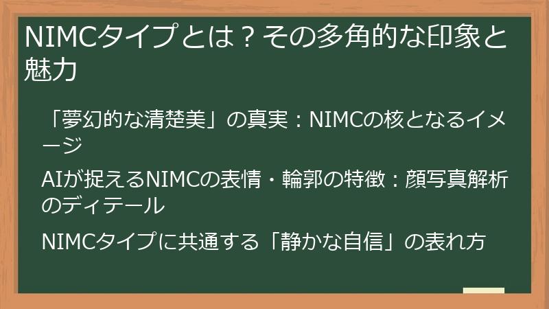 NIMCタイプとは？その多角的な印象と魅力