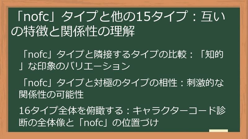 「nofc」タイプと他の15タイプ：互いの特徴と関係性の理解