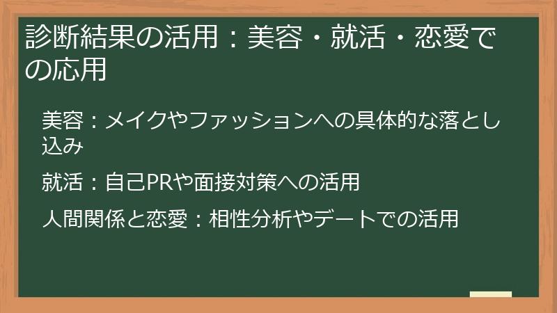 診断結果の活用：美容・就活・恋愛での応用