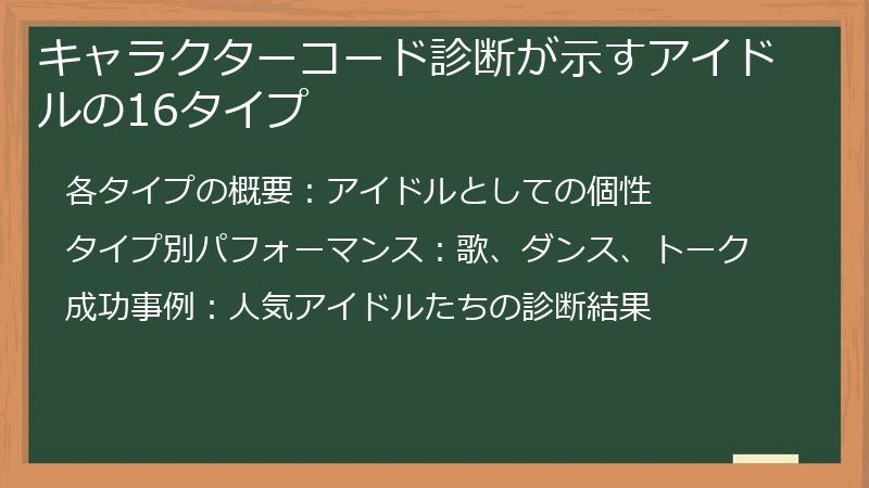 キャラクターコード診断が示すアイドルの16タイプ