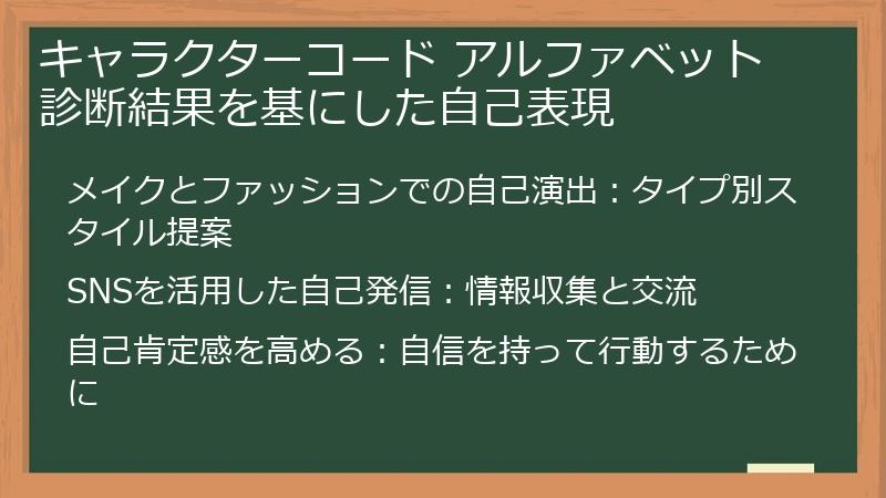 キャラクターコード アルファベット診断結果を基にした自己表現