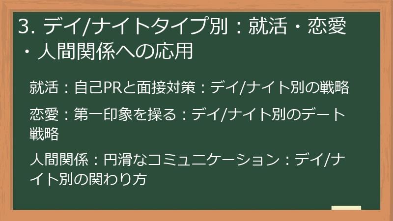 3. デイ/ナイトタイプ別：就活・恋愛・人間関係への応用