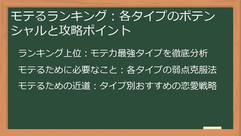 モテるランキング：各タイプのポテンシャルと攻略ポイント