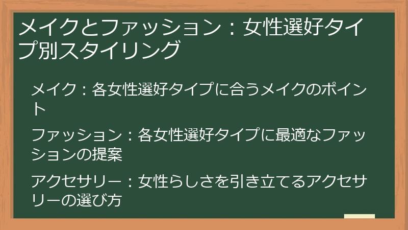 メイクとファッション：女性選好タイプ別スタイリング
