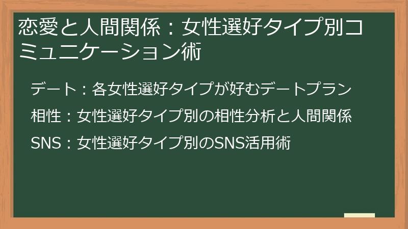 恋愛と人間関係：女性選好タイプ別コミュニケーション術