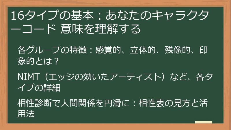 16タイプの基本:あなたのキャラクターコード 意味を理解する