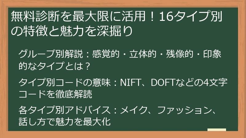 無料診断を最大限に活用！16タイプ別の特徴と魅力を深掘り