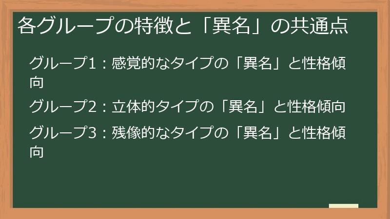 各グループの特徴と「異名」の共通点