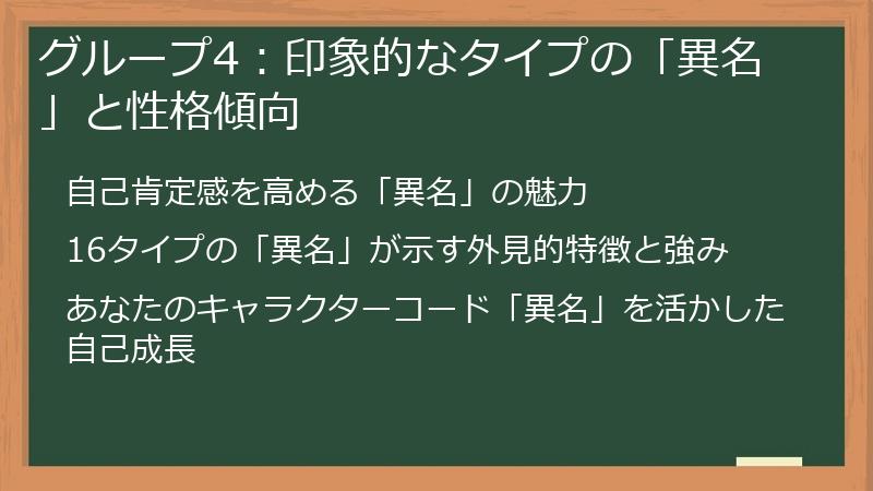 グループ4：印象的なタイプの「異名」と性格傾向