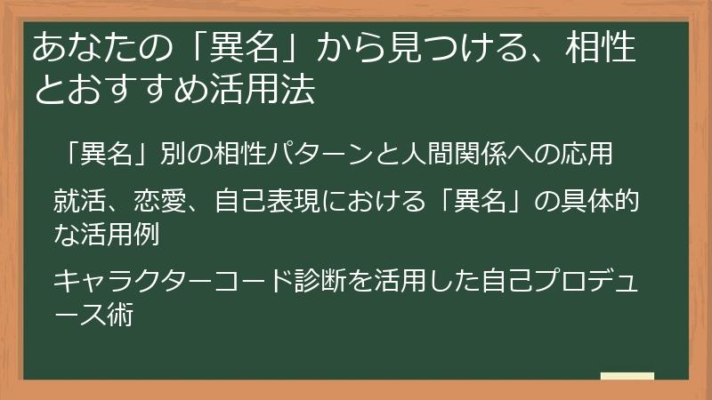あなたの「異名」から見つける、相性とおすすめ活用法