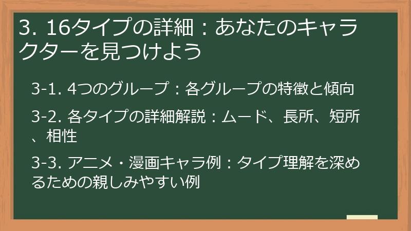 3. 16タイプの詳細：あなたのキャラクターを見つけよう