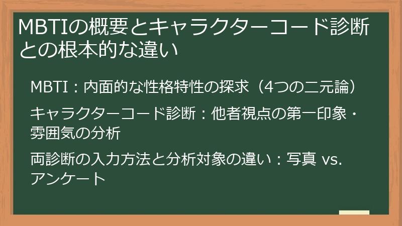 MBTIの概要とキャラクターコード診断との根本的な違い