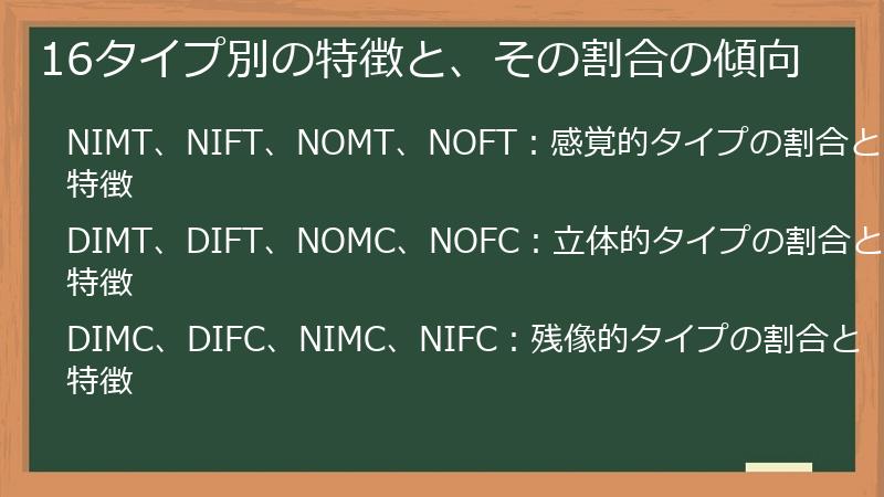16タイプ別の特徴と、その割合の傾向