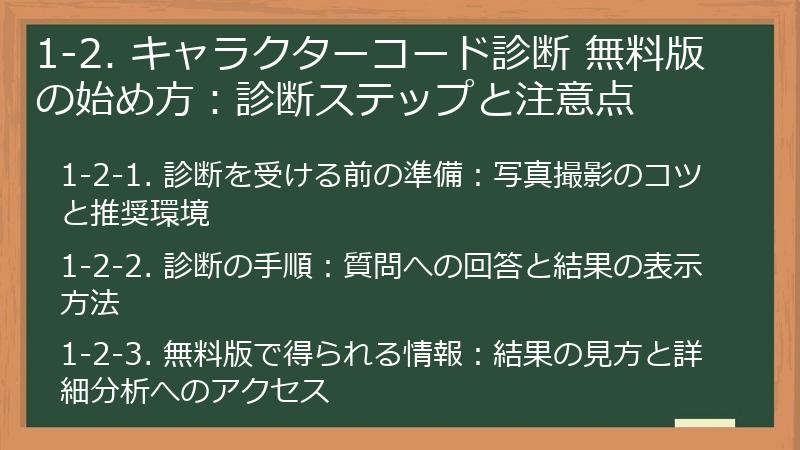 1-2. キャラクターコード診断 無料版の始め方：診断ステップと注意点
