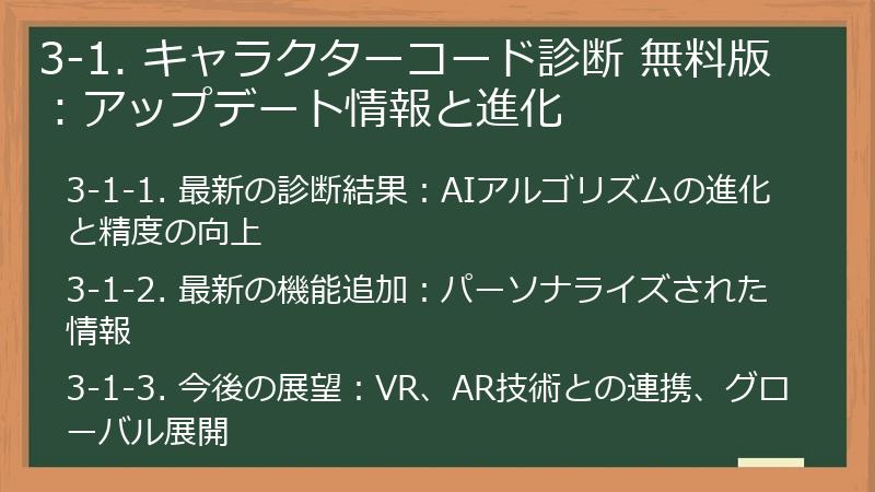 3-1. キャラクターコード診断 無料版：アップデート情報と進化