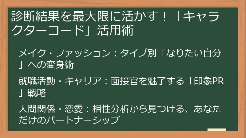 診断結果を最大限に活かす！「キャラクターコード」活用術