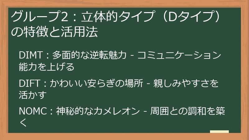 グループ2：立体的タイプ（Dタイプ）の特徴と活用法