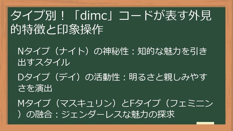 タイプ別！「dimc」コードが表す外見的特徴と印象操作