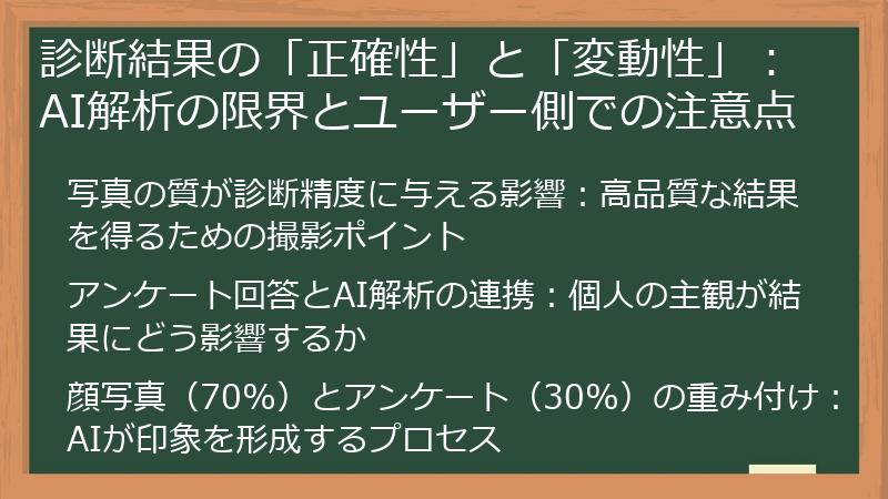 診断結果の「正確性」と「変動性」:AI解析の限界とユーザー側での注意点