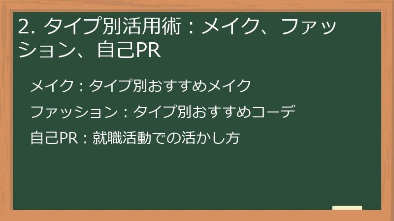 2. タイプ別活用術：メイク、ファッション、自己PR