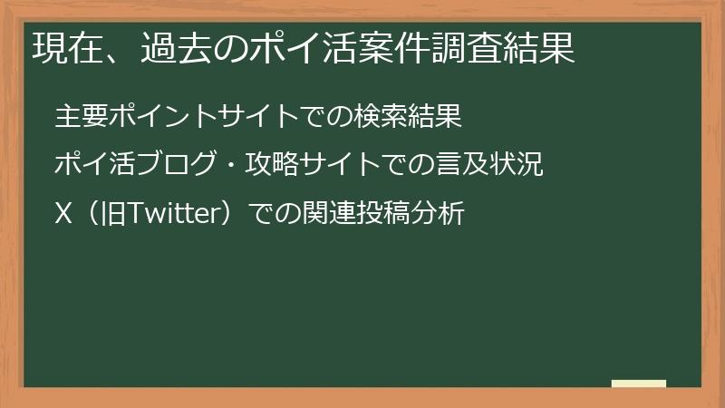 現在、過去のポイ活案件調査結果