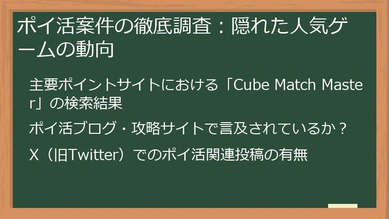 ポイ活案件の徹底調査：隠れた人気ゲームの動向