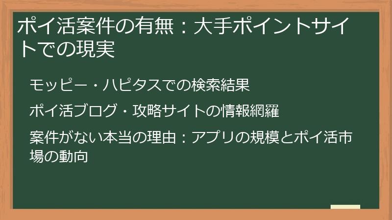 ポイ活案件の有無：大手ポイントサイトでの現実