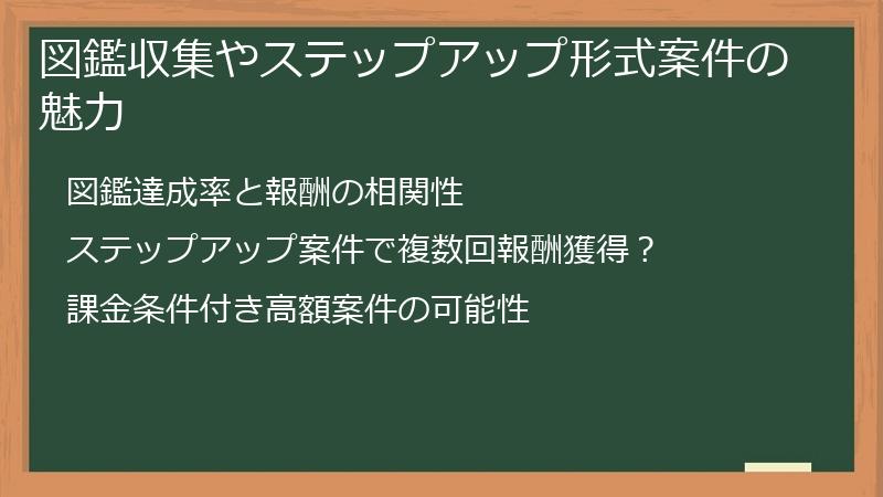 図鑑収集やステップアップ形式案件の魅力