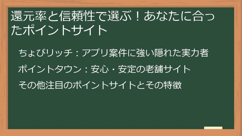 還元率と信頼性で選ぶ！あなたに合ったポイントサイト
