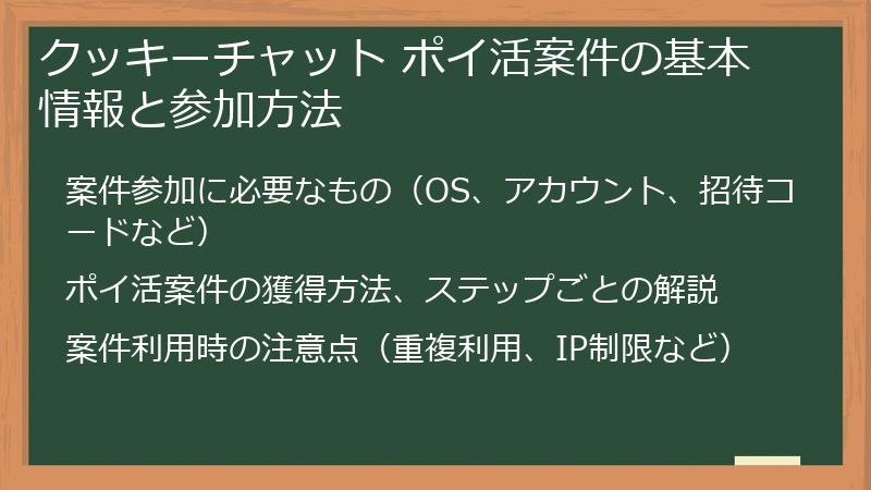 クッキーチャット ポイ活案件の基本情報と参加方法