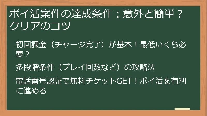 ポイ活案件の達成条件：意外と簡単？クリアのコツ