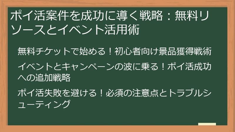 ポイ活案件を成功に導く戦略：無料リソースとイベント活用術