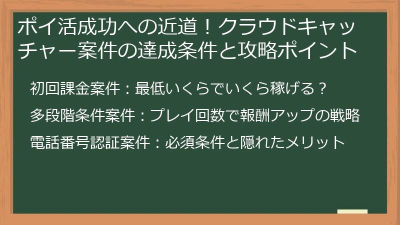 ポイ活成功への近道！クラウドキャッチャー案件の達成条件と攻略ポイント