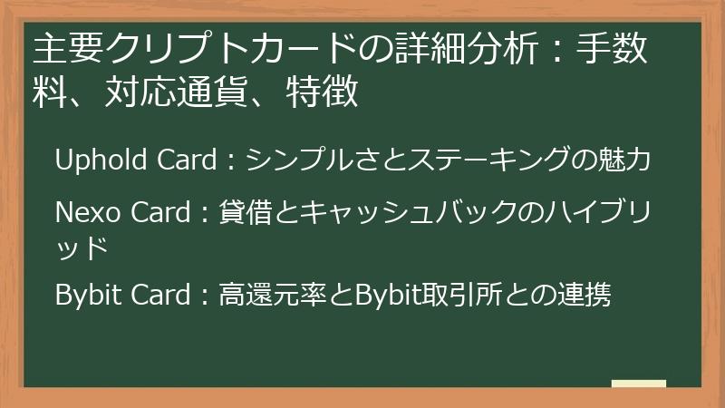 主要クリプトカードの詳細分析:手数料、対応通貨、特徴