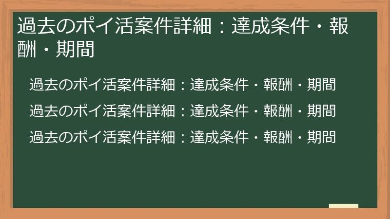 過去のポイ活案件詳細：達成条件・報酬・期間