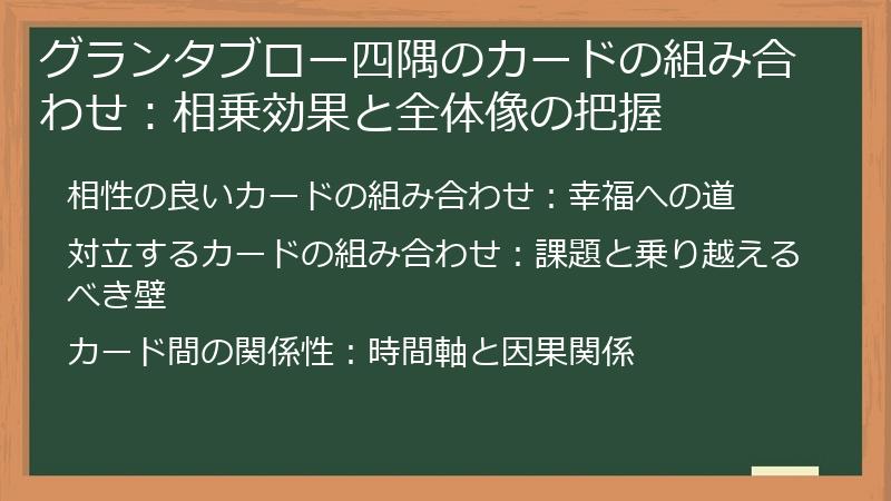 グランタブロー四隅のカードの組み合わせ：相乗効果と全体像の把握