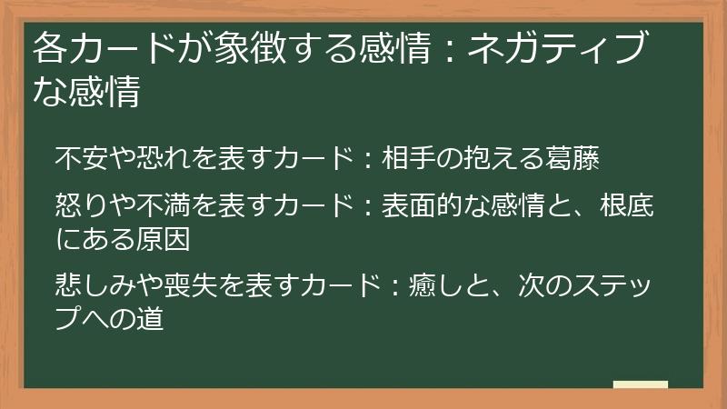 各カードが象徴する感情：ネガティブな感情