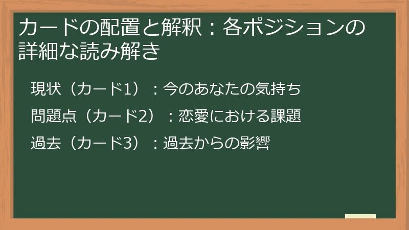 カードの配置と解釈：各ポジションの詳細な読み解き