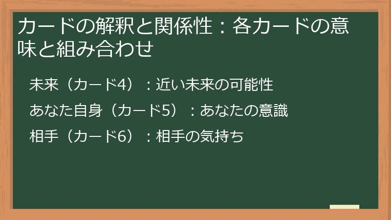 カードの解釈と関係性：各カードの意味と組み合わせ