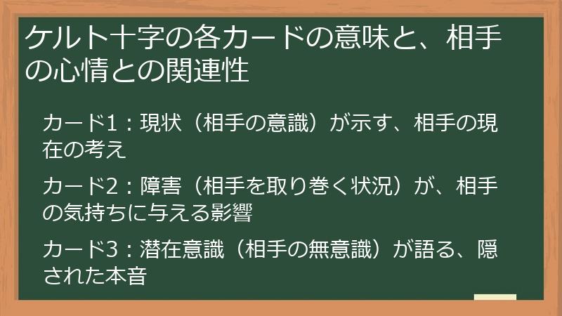 ケルト十字の各カードの意味と、相手の心情との関連性