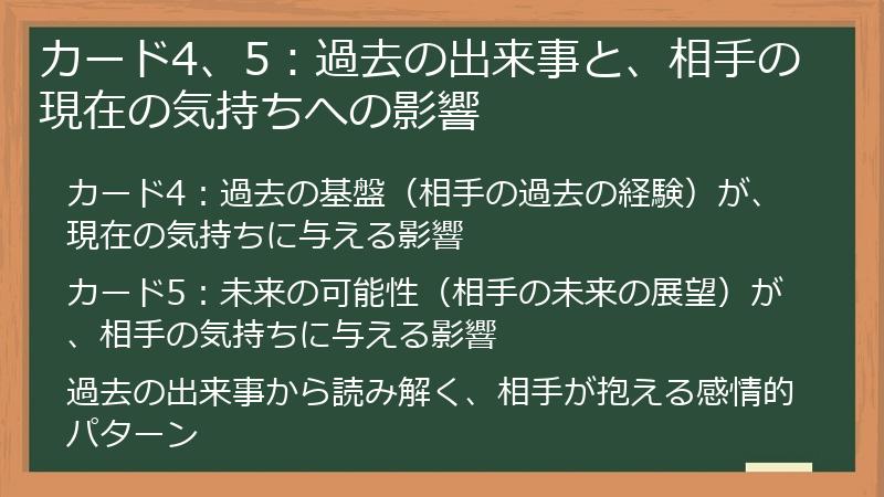 カード4、5：過去の出来事と、相手の現在の気持ちへの影響